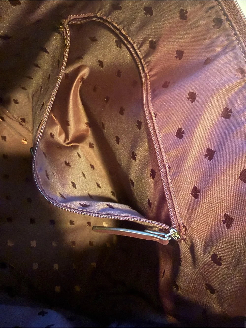 kate spade burgundy tote with pink glitter base